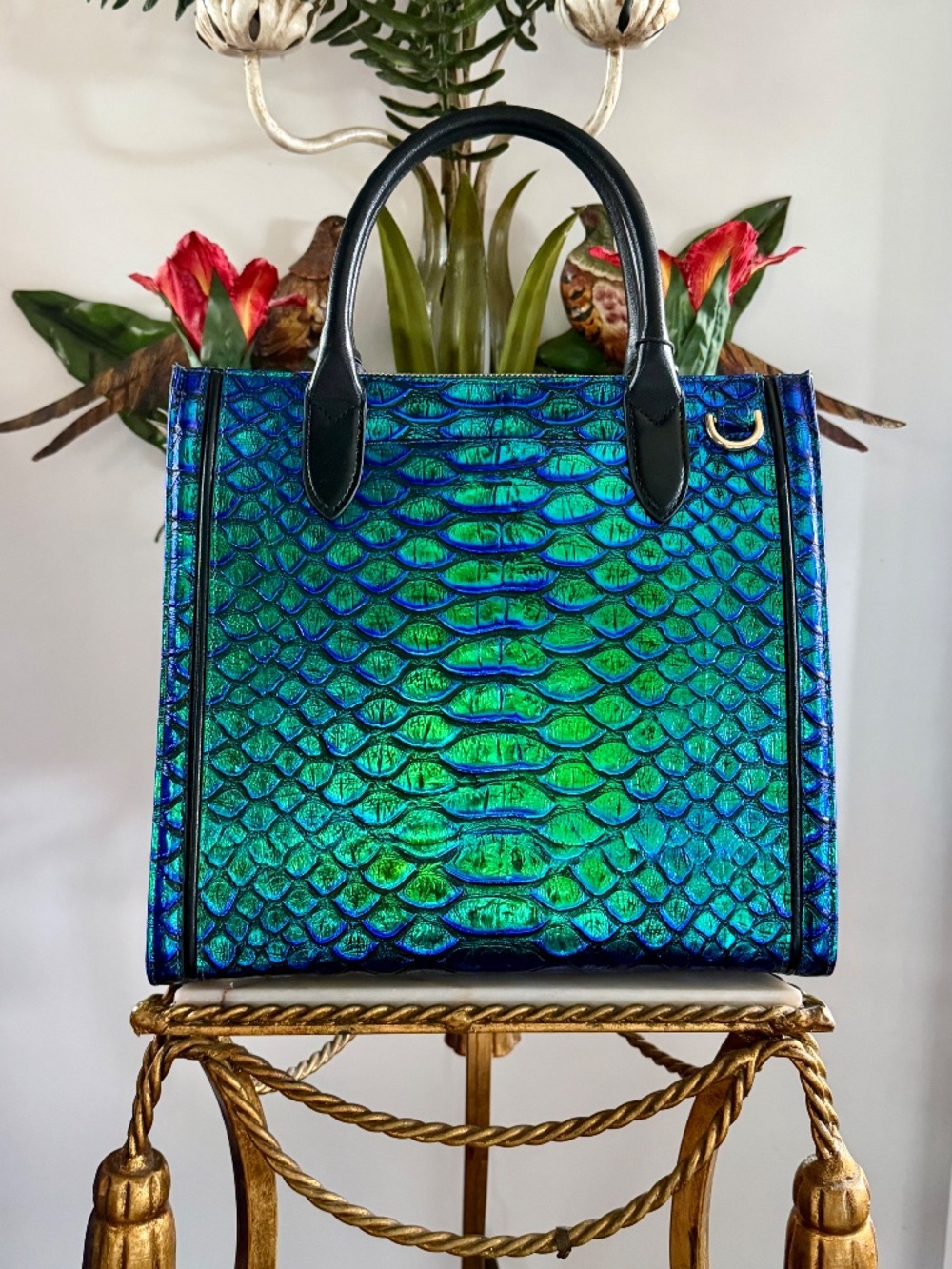 ๐๐ NWT Brahmin Emerald Lulia Caroline Metallic Blue Green Snake Print Bag ๐๐ - Picture 4 of 16